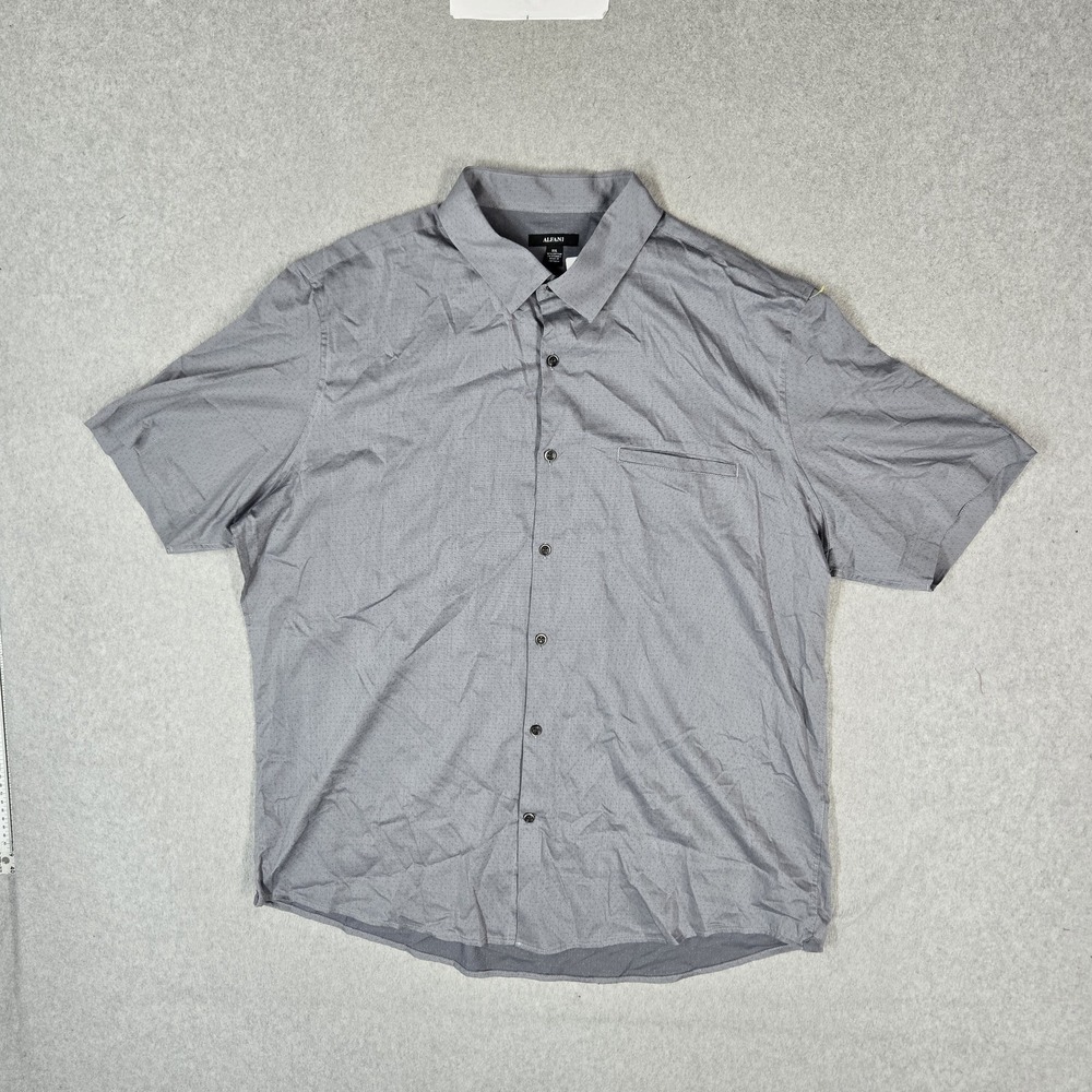 Alfani Men Button Up Shirt XXL Grey Casual Shirt Geometric SS Modern Street NWT